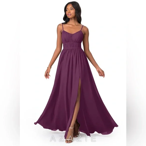 raspberry colored bridesmaid dresses colour Raspberry Chiffon Slit Sleeves V-Neck A-Line Long Bridesmaid Dress Do Not Bleach Raspberry Color Bridesmaid Gowns, Raspberry